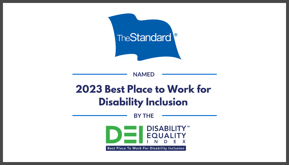 Image: The Standard logo. Text: The Standard named 2023 best place to work for disability inclusion by the Disability Equality Index
