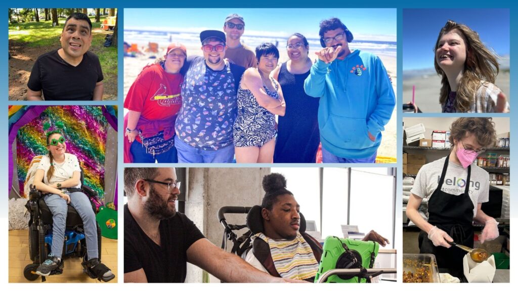 Photo collage of smiling people out in their communities and doing activities.