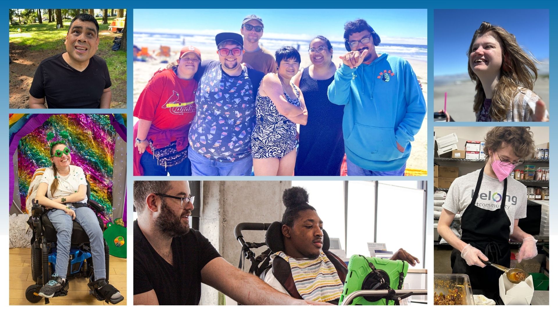 Photo collage of smiling people out in their communities and doing activities
