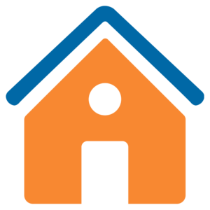 An icon of an orange house with a blue roof